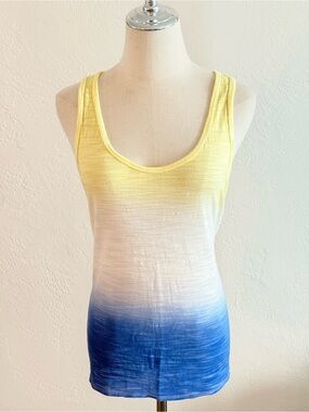 Free to Fly Ombre Ribbed Knit Scoop Neck Tank Top Yellow Blue Size M Boho Summer